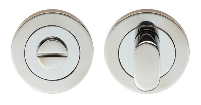 TURN & RELEASE - 5MM SPINDLE - SCREW-ON ROUND ROSE - BRIGHT STAINLESS STEEL - SET