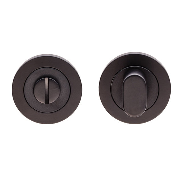 TURN & RELEASE - 5MM SPINDLE - SCREW-ON ROUND ROSE - MATT BLACK - SET