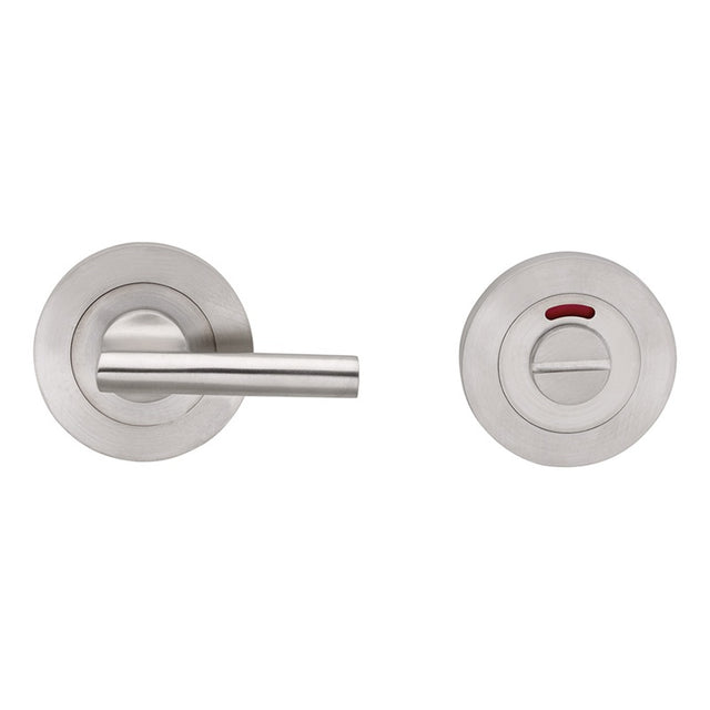 LARGE TURN & RELEASE - 5MM SPINDLE - SCREW-ON ROUND ROSE WITH INDICATOR - SATIN STAINLESS STEEL - SET