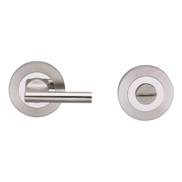 LARGE TURN & RELEASE - 5MM SPINDLE - SCREW-ON ROUND ROSE - BRIGHT STAINLESS STEEL/SATIN STAINLESS STEEL - SET