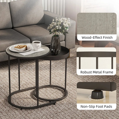 HOMCOM Round Nesting Side Table Set of 2 - Grey