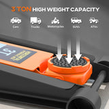 HOMCOM 3 Ton Hydraulic Low-Profile Floor Jack, with 7.5-50.5cm Lifting Range, Wheels, Orange