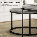 HOMCOM Set of Two Marble-Effect Stacking Tables - Grey/Black