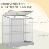 Outsunny 3 Tier Greenhouse Garden Outdoor Cold Frame Plant Flower Growth Transparent Polycarbonate Board Openable Roof Sliding Door w/ Foundation 131L x 58W x 140H cm