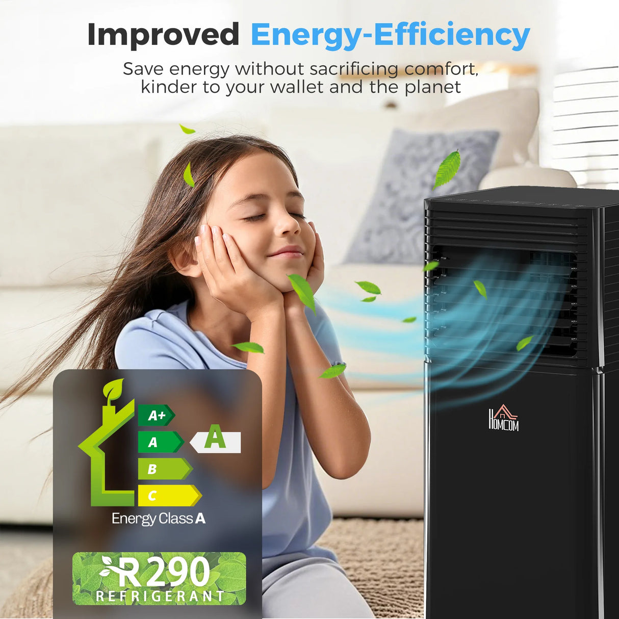 HOMCOM 8000 BTU 4-In-1 Portable Air Conditioner Unit Cooling Dehumidifying Ventilating  for Room up to 27m2, with Fan, Remote, 24H Timer, Window Mount Kit, R290, A Energy Efficiency