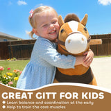AIYAPLAY Ride On Horse, Plush Walking Horse Toy with Wheels and Saddle for Ages 3-5 Years Old, Brown