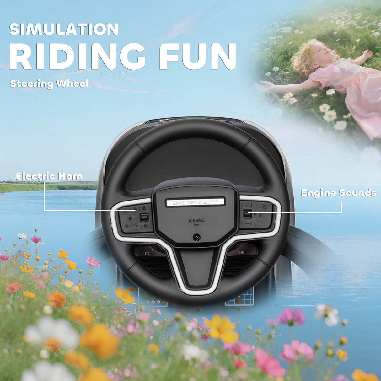 AIYAPLAY LAND ROVER DISCOVERY Licensed Baby Push Car, 2-in-1 Ride on Car with Push Handle and Safety Guardrail, Black