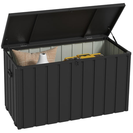 Outsunny 450L Galvanised Steel Garden Storage Box, with Wheels - Dark Grey