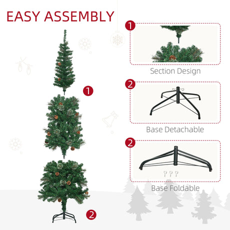 HOMCOM 6.5FT Tall Pencil Slim Artificial Christmas Tree with Realistic Branches, Tip Count and Pine Cones, Pine Needles Tree, Xmas Decoration, Green