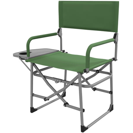 Outsunny Folding Directors Camping Chair, with Side Table - Green