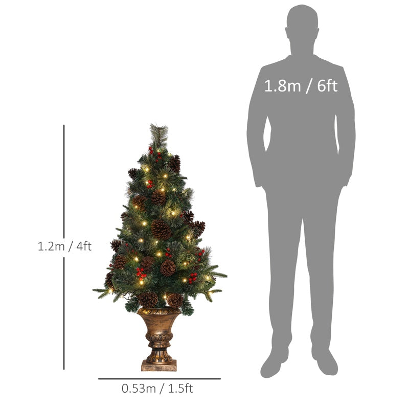 HOMCOM 4ft Artificial Christmas Tree with 60 Warm White LED Lights, 8 Modes and Remote, Realistic Xmas Tree with Trophy Stand for Party Decoration, Green