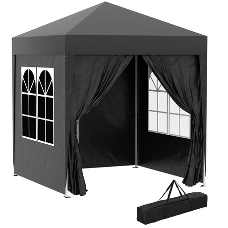 Outsunny 2 x 2 m Garden Pop Up Gazebo, Wedding Party Tent Marquee, Water Resistant Awning Canopy with Sidewalls, Windows, Carry Bag, Black