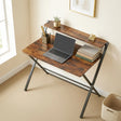 HOMCOM Compact Folding Desk for Small Spaces with Storage Shelf for Home Office, Rustic Brown