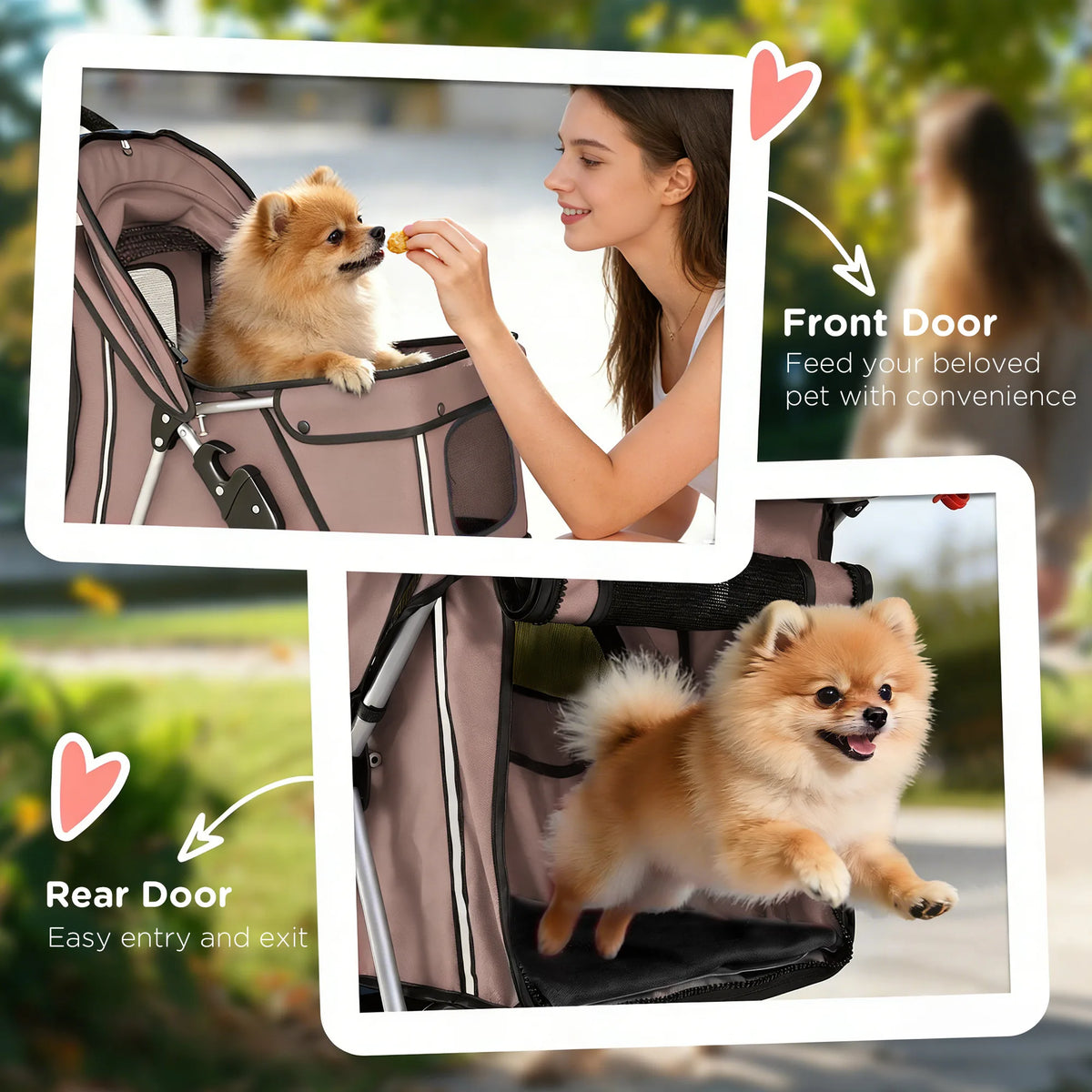 PawHut Dog Pram, Pet Stroller with Reflective Strips, Foldable Cat Stroller with 360 Swivel Wheels, Brown