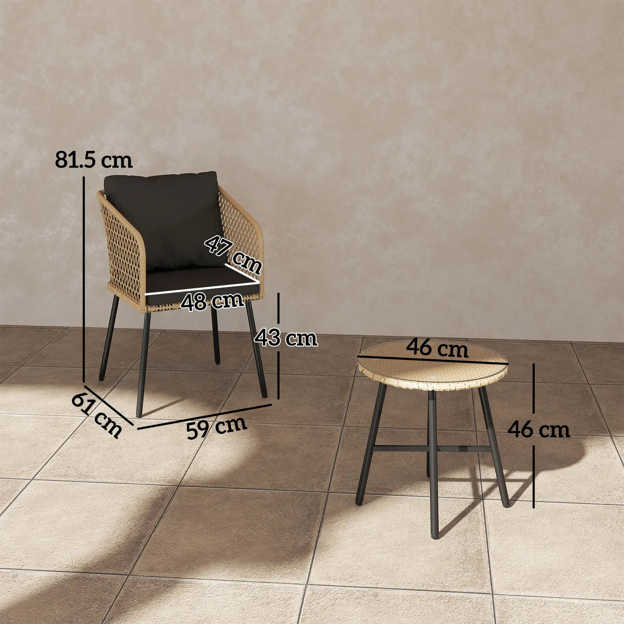 Outsunny Three-Piece Cut-Out Rattan Chair and Table Set - Brown/Black