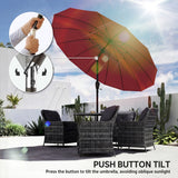 Outsunny 2 m Shanghai Garden Parasol Umbrella with 16 Fibreglass Ribs, Outdoor Parasol Sun Shade with Crank & Tilt, Wine Red