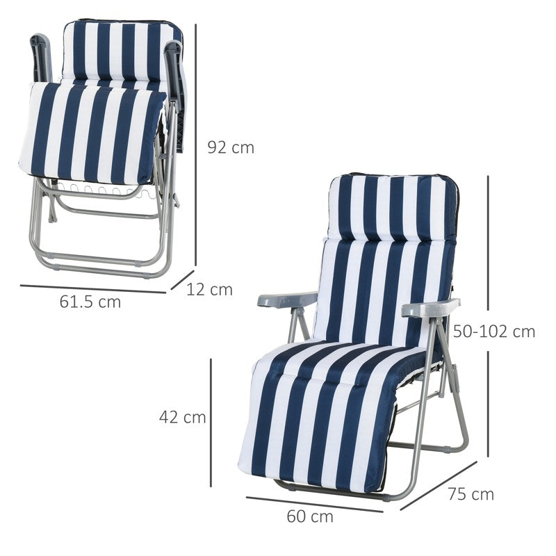 Outsunny 2Pc Folding Sun Loungers Set-Blue/White