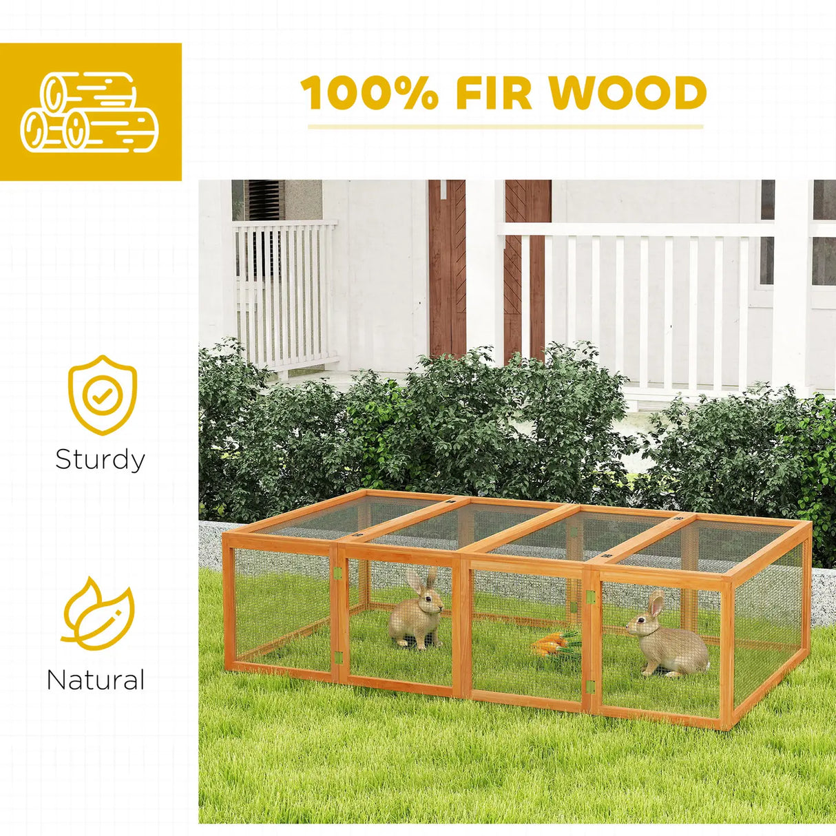 PawHut Big Hutches for Rabbits - 6ft Wooden Spacious Outdoor Rabbit Hutch for Pet Rabbits, Natural Wood