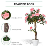 Outsunny Artificial Plants Pink Rose Floral in Pot, Fake Plants for Home Indoor Outdoor Decor, 90cm