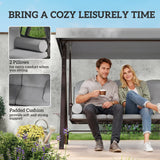 Outsunny 3 Seater Canopy Swing Chair, Outdoor Garden Swing Seat with Adjustable Canopy, Cushions and Cup Trays, Steel Frame, Light Grey