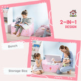 ZONEKIZ 2-in-1 Kids Storage Bench, Toy Box w/ Safety Rod - Pink
