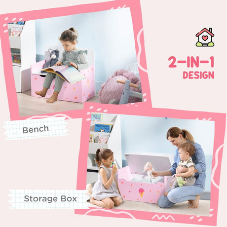 ZONEKIZ 2-in-1 Kids Storage Bench, Toy Box w/ Safety Rod - Pink