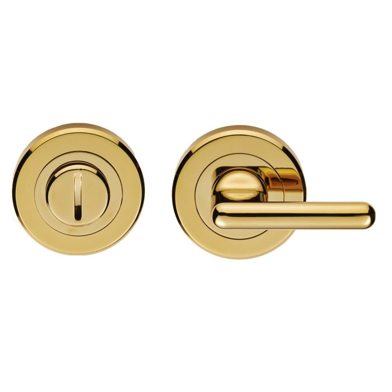 LARGE TURN & RELEASE - 5MM SPINDLE - SCREW-ON ROUND ROSE - STAINLESS BRASS - SET