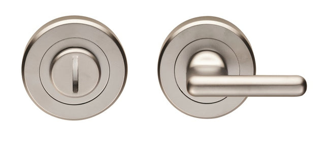 LARGE TURN & RELEASE - 5MM SPINDLE - SCREW-ON ROUND ROSE - SATIN CHROME - SET