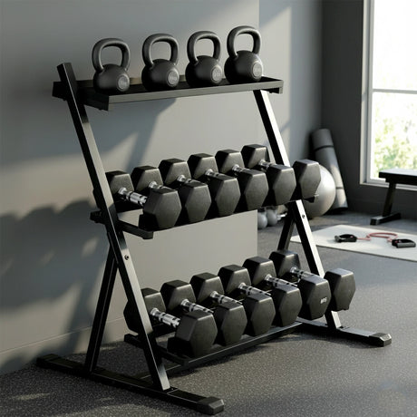 SPORTNOW 3-Tier Adjustable Dumbbell Rack, Heavy-Duty Weight Rack for Dumbbells, Kettlebells and Multiple Balls, Space-Saving Weight Storage Stand for Home Gym, 200 KG Capacity