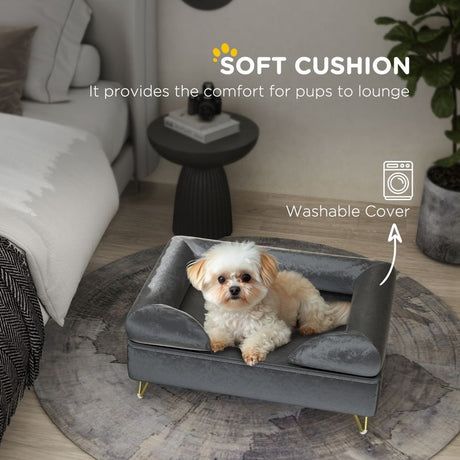 PawHut Cat Sofa Pet Couch w/ Removable Backrest, Soft Cushion, Washable Cover, for Small and Medium Sized Dogs, Grey