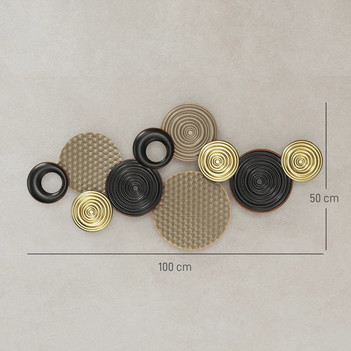 HOMCOM Metal Wall Art, Modern Hanging Wall Decor with Multi-Disc Design for Living Room Bedroom Dining Room