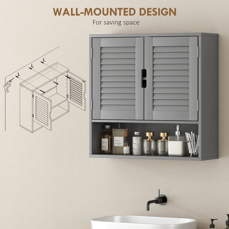 HOMCOM Bathroom Cabinet, Wall Mounted Storage Cabinet with Adjustable Shelves, 60 x 20 x 60 cm, Grey