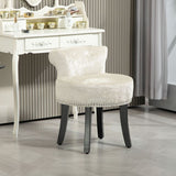 HOMCOM Dressing Table Stool with Rubber Wood Legs, Ice Velvet Vanity Stool for Living Room Bedroom, Beige