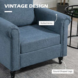 HOMCOM Vintage Accent Chair, Upholstered Occasional Chair with Back Pillow, Rolled Arms,  Rubber Wood Legs, Dark Blue