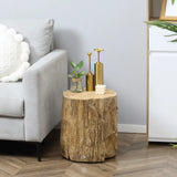 HOMCOM Tree Stump End Table, Round Concrete Side Table for Indoor and Outdoor Use, Natural Wood Effect