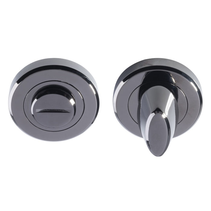 TURN & RELEASE - 5MM SPINDLE - SCREW-ON ROUND ROSE - BLACK NICKEL - 52MM - SET