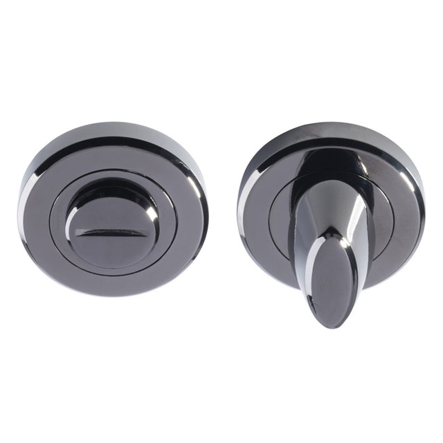 TURN & RELEASE - 5MM SPINDLE - SCREW-ON ROUND ROSE - BLACK NICKEL - 52MM - SET