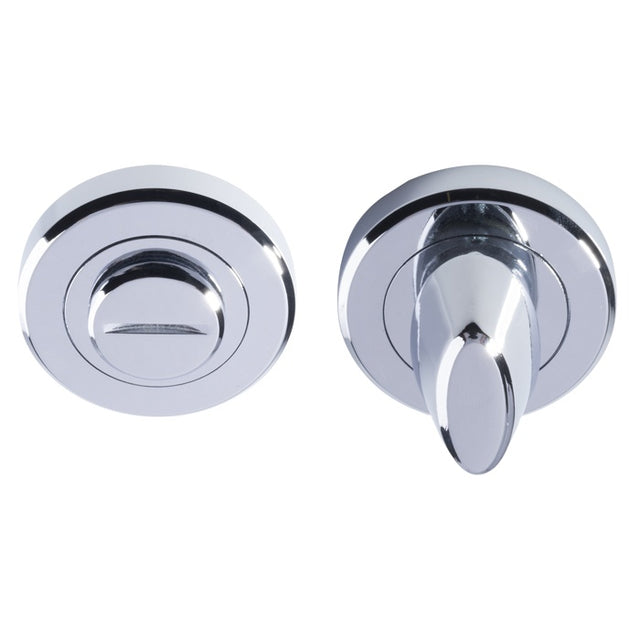 TURN & RELEASE - 5MM SPINDLE - SCREW-ON ROUND ROSE - POLISHED CHROME - 52MM - SET