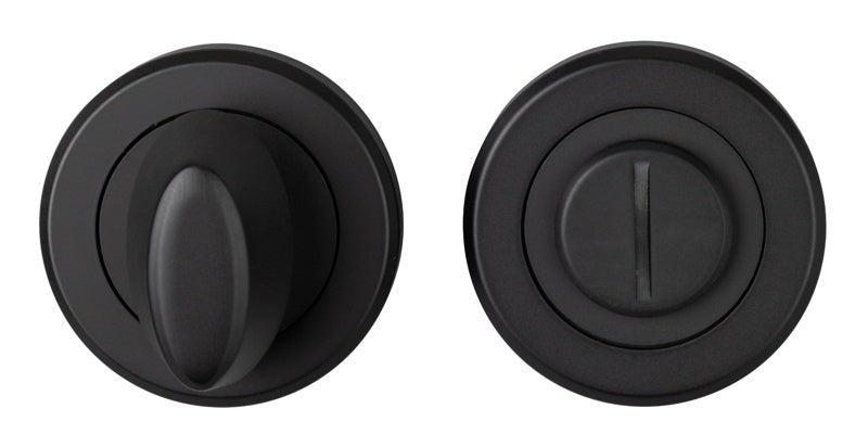 TURN & RELEASE - 5MM SPINDLE - SCREW-ON ROUND ROSE - MATT BLACK - SET