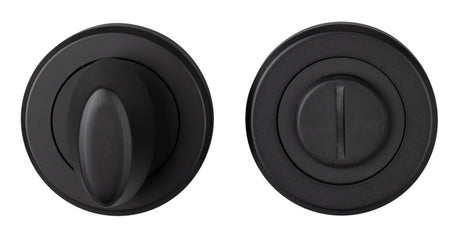 TURN & RELEASE - 5MM SPINDLE - SCREW-ON ROUND ROSE - MATT BLACK - SET