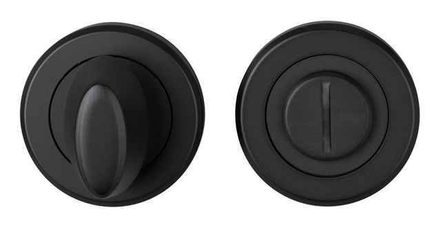 TURN & RELEASE - 5MM SPINDLE - SCREW-ON ROUND ROSE - MATT BLACK - SET