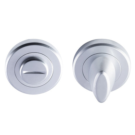 TURN & RELEASE - 5MM SPINDLE - SCREW-ON ROUND ROSE - SATIN CHROME - 52MM - SET