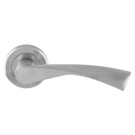 BREEZE LEVER ON SPRUNG SCREW-ON ROUND ROSE - SATIN CHROME - 125MM - PAIR