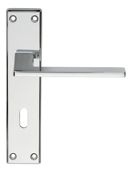 ZONE LEVER ON FACE-FIX BACKPLATE - LOCK 57MM - POLISHED CHROME - 180MM x 40MM - PAIR