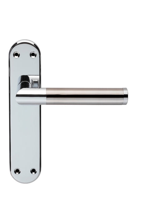 SCOPE LEVER ON FACE-FIX BACKPLATE - LATCH - POLISHED CHROME/SATIN NICKEL - 180 X 40 - PAIR
