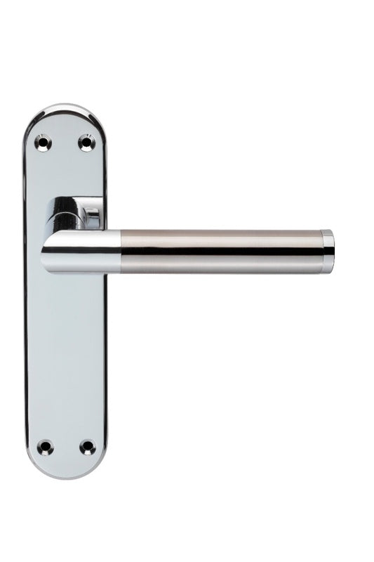 SCOPE LEVER ON FACE-FIX BACKPLATE - LATCH - POLISHED CHROME/SATIN NICKEL - 180 X 40 - PAIR