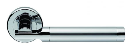 AZUL LEVER ON SPRUNG SCREW-ON ROUND ROSE - SATIN CHROME/POLISHED CHROME - 50MM DIA - PAIR