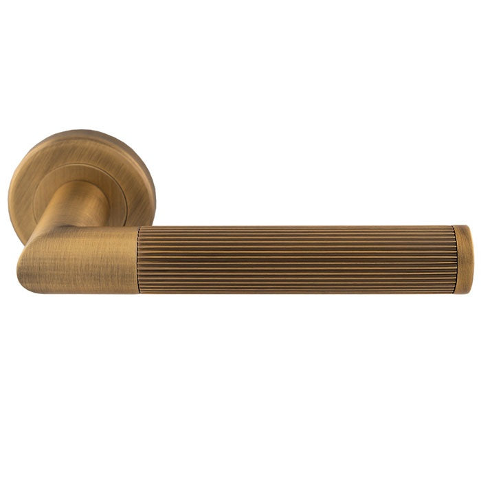 TREND LINES LEVER ON SPRUNG SCREW-ON ROUND ROSE - Antique Brass - PAIR