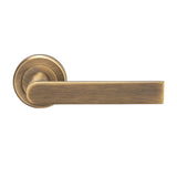 EDGE LEVER ON SPRUNG SCREW-ON ROUND ROSE - ANTIQUE BRASS - PAIR
