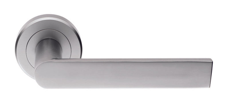 EDGE LEVER ON SPRUNG SCREW-ON ROUND ROSE - SATIN CHROME - PAIR